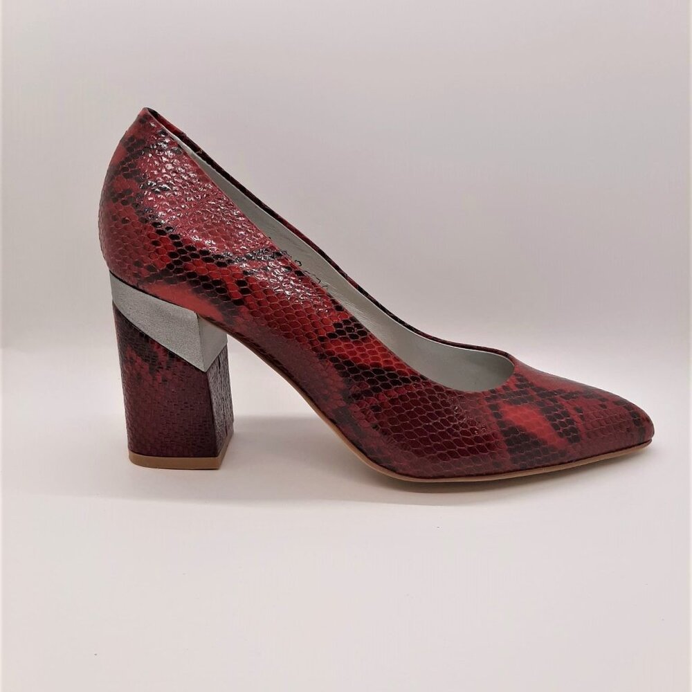 Leather Snake Prink Platform Closed Toe Heels